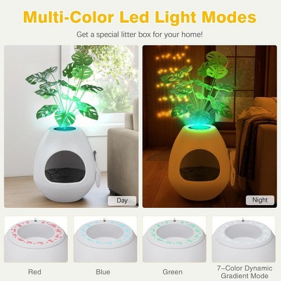 White Egg-Shaped Hidden Cat Litter Box with Artificial Plant and Odor Control