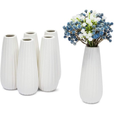 Juvale 6 Pack White Ceramic Flower Vases for Home Décor (1.4 x 5.9 In)