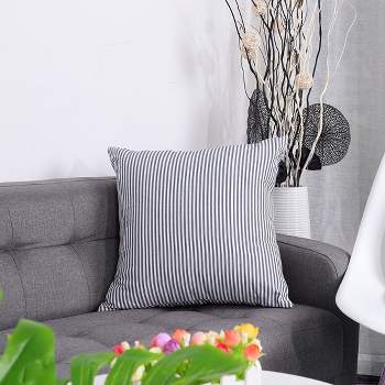 PiccoCasa Woven Striped Decors Square Farmhouse for Sofa Bedroom Car Chair Throw Pillow Covers Blue White 18" x 18"
