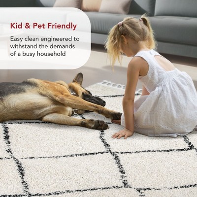 Off-White Braided Shag Square Area Rug with Tassels, 6'x6'