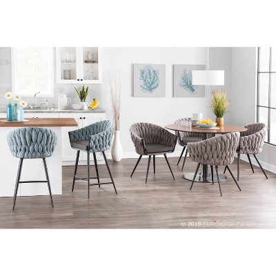 Gray Braided Faux Leather Accent Chair with Metal Legs