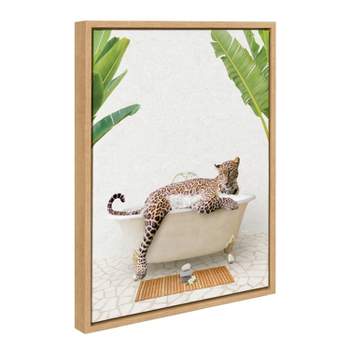 Kate & Laurel All Things Decor 18"x24" Sylvie Leopard in Bali Bath Framed Wall Art by Amy Peterson Art Studio Natural