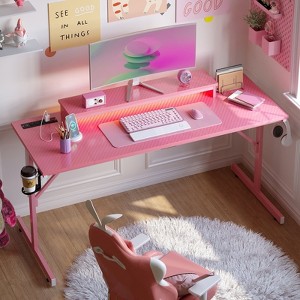 Bestier 52 inch Gaming Desk with Power Strip and LED Monitor Stand for Home Office - 1 of 4