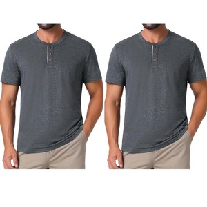 INSPIRE CHIC Men's Casual Summer Short Sleeves Button Basic Henley T-Shirts 2 Packs - 1 of 4