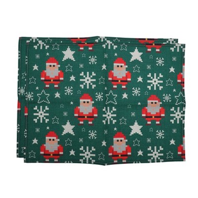 Unique Bargains Christmas Place Mats Mosaic Santa Linen Red Green White 13"x17.7" 2 Pcs