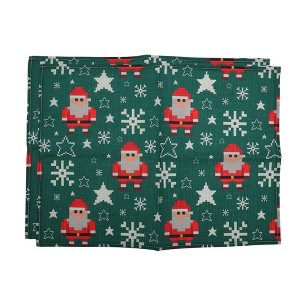 Unique Bargains Christmas Place Mats Mosaic Santa Linen Red Green White 13"x17.7" 2 Pcs - 1 of 4