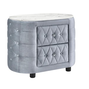 Gulches Modern Nightstand with Faux Marble Top, Fabric Upholstery & Two Storage Drawers, Oval Wooden Bedroom Furniture - 1 of 4