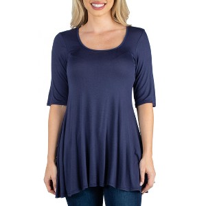 24seven Comfort Apparel Womens Elbow Sleeve Swing Tunic Top For Women - 1 of 4