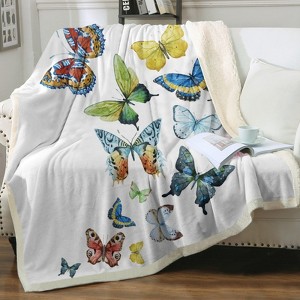 SEVOBAL Baby Blankets Butterfly Throw Blanket Home Throw Blanket Fleece Reversible Blankets Girls Hippie Blanket, White, 60"*80"*0.25" - 1 of 4