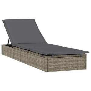 vidaXL Gray Patio Sunbed with Cushion - PE Rattan Adjustable Lounger, Powder-Coated Steel Frame, for Outdoor, Balcony, Deck, Garden - 1 of 4