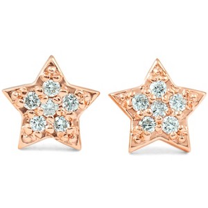 Pompeii3 14K Rose Gold Diamond Pave Petite Star Studs Dainty High Polished 6.5MM - 1 of 4