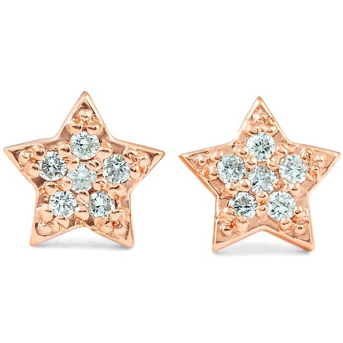 Pompeii3 14K Rose Gold Diamond Pave Petite Star Studs Dainty High Polished 6.5MM - image 1 of 4