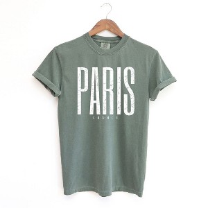 Simply Sage Market Women's Paris France Distressed Short Sleeve Garment Dyed Tee - 1 of 3