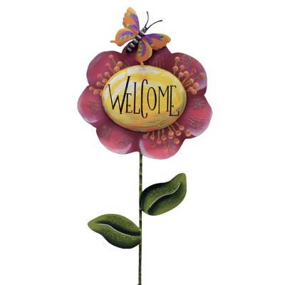 Home & Garden 34.25" Welcome Flower Butterfly Round Top Collection  -  Decorative Garden Stakes