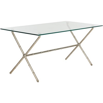Modern Silver X-Base Rectangular Glass Accent Table