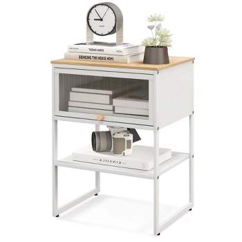 Costway 1/2 PCS Home Nightstand 3-Tier Storage Table with Open Shelf Heavy-duty Metal Frame