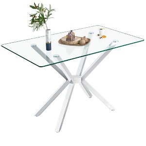 KTMBDW Modern Rectangular Dining Table with Tempered Glass & Black ...