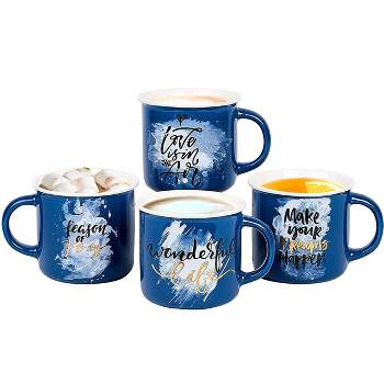 Bruntmor 18 Oz Porcelain Gradient Colors & Stacking Design Coffee Mug Set of 4, Blue