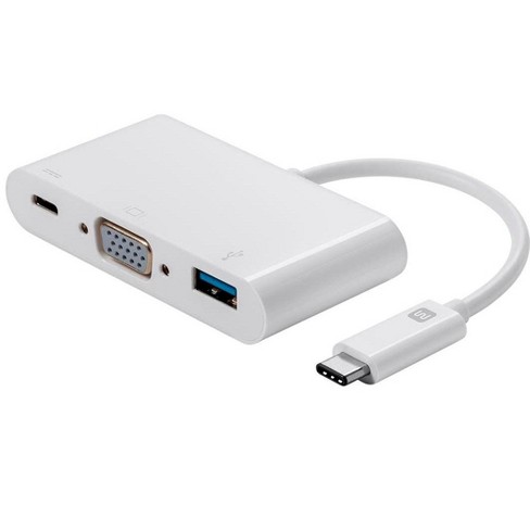 Monoprice Usb-c Vga Multiport Adapter - White, With Usb 3.0 & Mirror Display Resolutions Up To 1080p @ 60hz - Series :