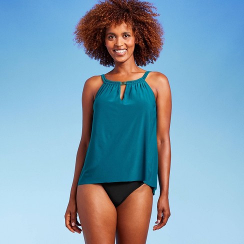 Women's Upf 50 High Neck Keyhole Tankini Top - Aqua Green® Turquoise S :  Target
