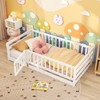 Tangkula Twin Size Floor Bed w/High Fence & Door Safety Guardrails Wood Floor Bed Frame - 2 of 4