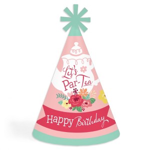 Big Dot of Happiness Floral Let’s Par-Tea - Cone Happy Birthday Party Hats for Kids and Adults - Set of 8 (Standard Size) - 1 of 4