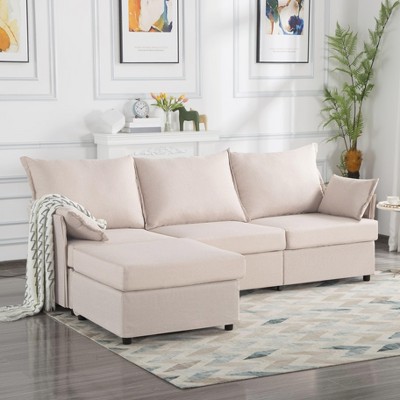 NicBex 93.7 Inch L-Shaped Sectional Sofa,3-Seat Couch with Movable Ottoman and 2 Pillows for Living Room,Bedroom