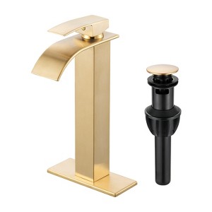 Cobbe Single Handle Single Hole Waterfall Bathroom Sink Faucet with Deck Plate and Pop-Up Drain Assembly - 1 of 4