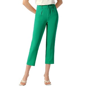 Allegra K Women's Ankle Length High Waist Casual Work Business Belt Straight Trouser - 1 of 4