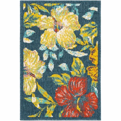 Colorful Floral Synthetic Rectangular Outdoor Area Rug