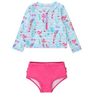 RuffleButts Baby/Toddler Girls UPF50+ Long Sleeve Zipper Rash Guard 2-Piece - 1 of 4
