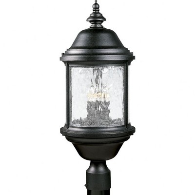 Progress Lighting, Ashmore, 3-Light Post Lantern, Textured Black, Water Seeded Glass, Shade Included