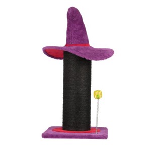 SEVOBAL Pet Tower Wizard Hat Cat Scratching Post with Spring Ball Toy for Indoor Cats, Halloween Cat Scratcher, Purple, 24"*4"*24" - 1 of 4