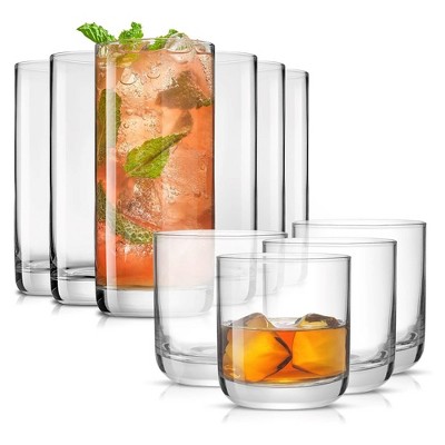 Set of 16 Heavy Base Ribbed Durable Drinking Glasses Includes 8 Cooler  Glasses (17oz) and 8 Rocks Glasses (13oz), - Clear Glass Cups - Elegant  Glassware Set 