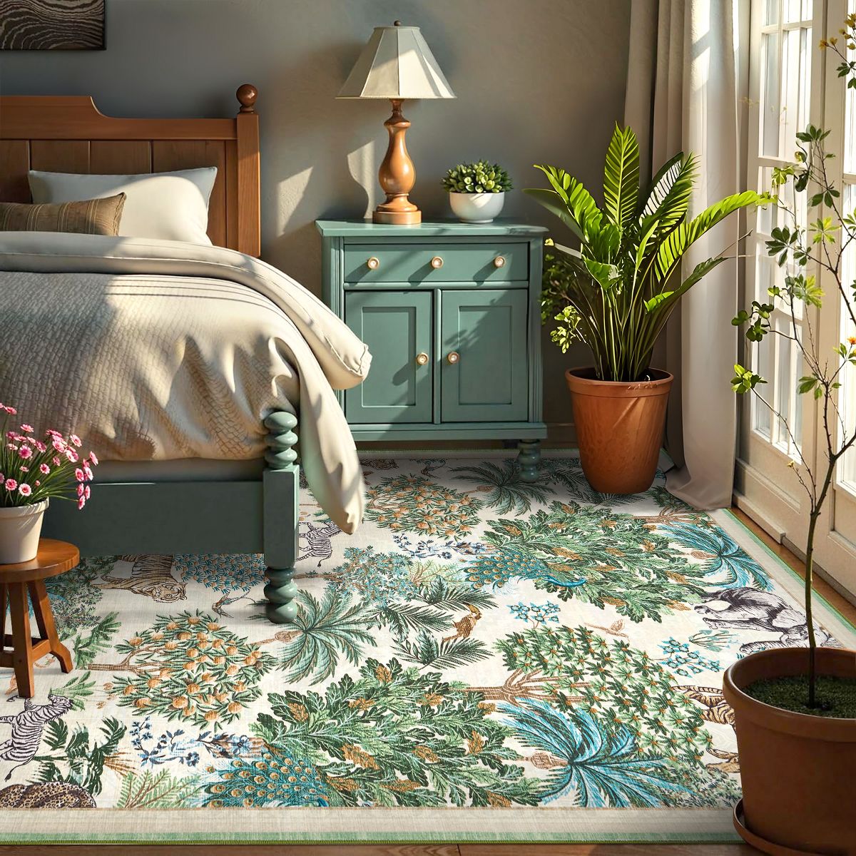 Forest Rug Washable Area Rugs for Living Room Bedroom Jungle Animal Print Rug Soft Non Slip Low Pile Throw Rug - thumbnail 3