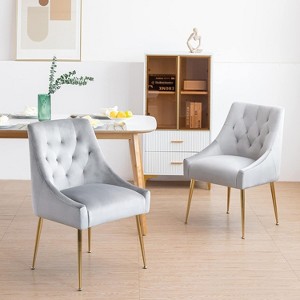 DYHOME Modern Dining Chairs Set of 2, Mid Century Dining Chairs with 5.12” Cushions, Velvet Upholstered Dining Chairs with Back Pull Rod - 1 of 4