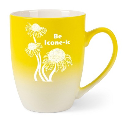 Elanze Designs Witty Floral Coffee Cup Mug 12 Ounce Ceramic With Ombre Gradient Be Icone-ic Coneflower Yellow and White