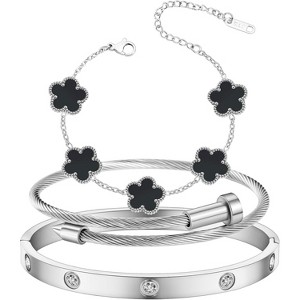 18K Gold Plated Love Friendship Bracelet with Cubic Zirconia, Stainless Steel Cuff Bangle Jewelry Set for Women - 1 of 4