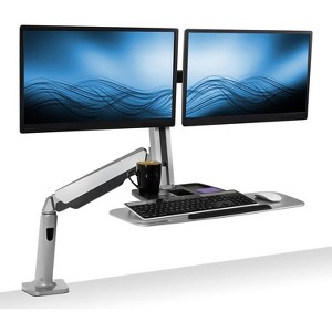 Mount-It! Stand Up Workstation with Dual Monitor Mount | Standing Desk Converter with Height Adjustable Keyboard & Counterbalance Monitor Arm - 1 of 4