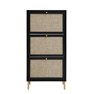 TiramisuBest Rattan 3 Door Shoe Rack, Freestanding Modern Shoe Storage Cabinet, for Entryway - 1 of 4