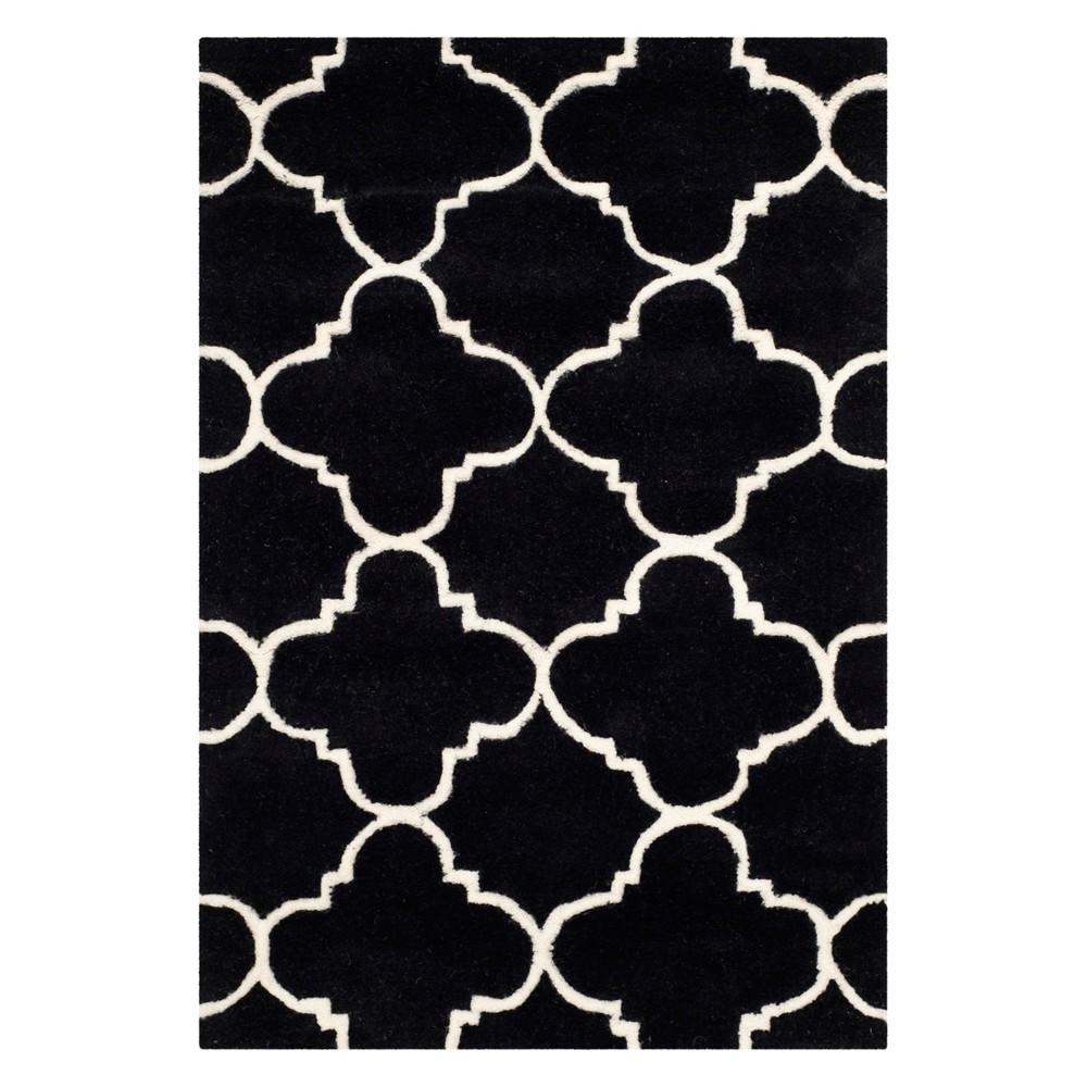  Lena Quatrefoil Design Tufted Accent Rug Black/Ivory
