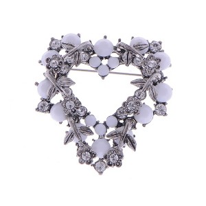 Anna-Kaci Crystal Rhinestone Faux Pearl Flower Swirl Wreath Fashion Pin Brooch - 1 of 4