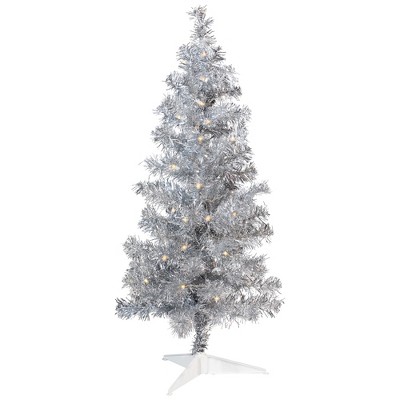 Northlight Pre-Lit Artificial Tinsel Christmas Tree - 3' - Silver - Clear Lights