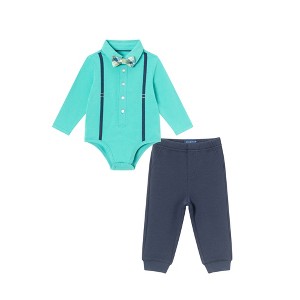 Andy & Evan  Infant  Teal Suspender Shirtzie w/Pique Pant Set - 1 of 4