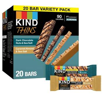 KIND Thins Dark Chocolate Nuts and Sea Salt & Caramel Almond and Sea Salt Bars Variety Pack – 20ct