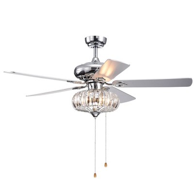 52" x 52" x 22" 5-Blade Kyana Debase Lighted Ceiling Fan with Crystal Bowl Shade Silver - Warehouse Of Tiffany