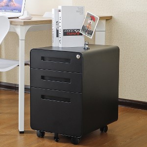 Gulches 3-Drawer Mobile Under Desk File Cabinet - Black Lockable Steel Cabinet for Legal/Letter/A4, 5-Wheel Anti-Tilting (330lbs Load) - 1 of 4