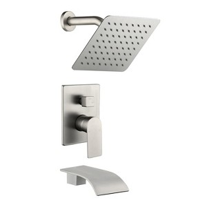 CLIHOME Single Handle 1 Spray Tub and Shower Faucet with 8 Inch Square Fixed Shower Valve Included - 1 of 4