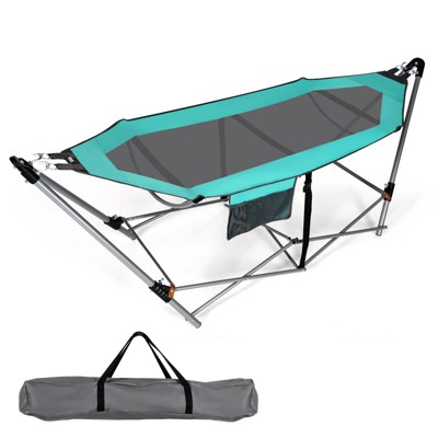 Tangkula Portable Folding Hammock Free Standing Hammock W/ Stand-Folds&Carrying Bag&Anti-Slip Buckle&Storage Pocket