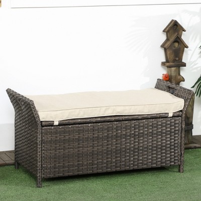 Maggift Patio Accent Chairs, Rattan Storage Chair with Armrests, Upholstered, for Lawn, Garden and Porch, Brown, 43.25" * 17.75" * 20.25"